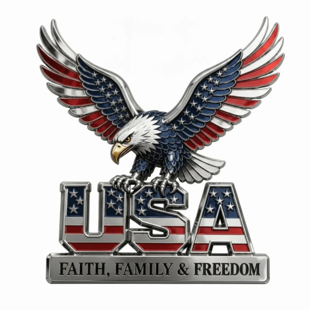3D USA Faith Family Freedom Eagle Zinc Alloy Car Emblem Car Emblem Badge Nixie Style 1