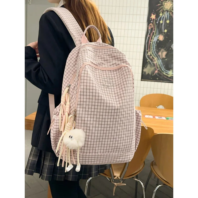 Nixie Plaid Backpack Women – Large Capacity College School Bag Women's Backpack Nixie