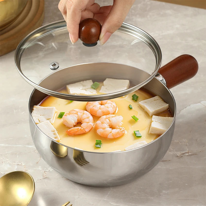 Stainless Steel Milk Pot with Wooden Handle – Compact Cooking Pot Stainless Steel Saucepan Nixie