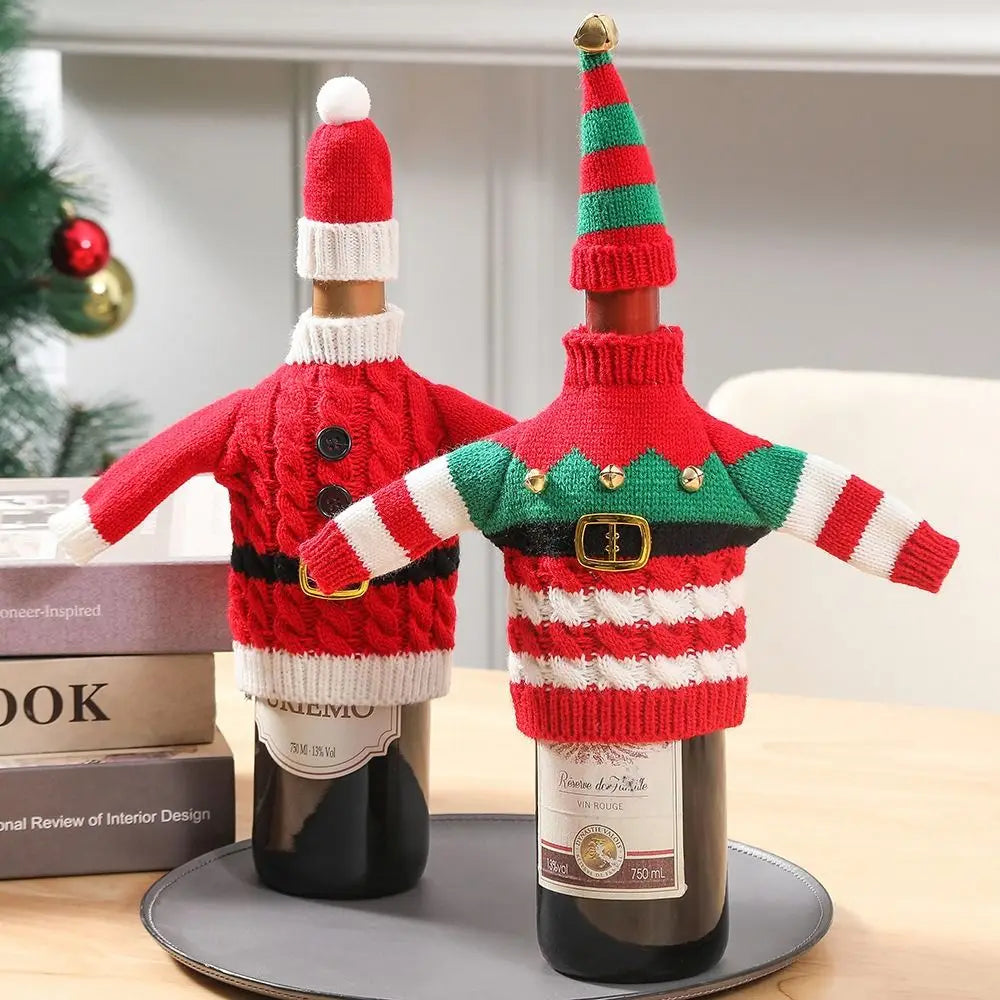 Christmas Knitted Wine Bottle Cover | Festive Sleeve Gift Bag Holiday Bottle Cover Nixie