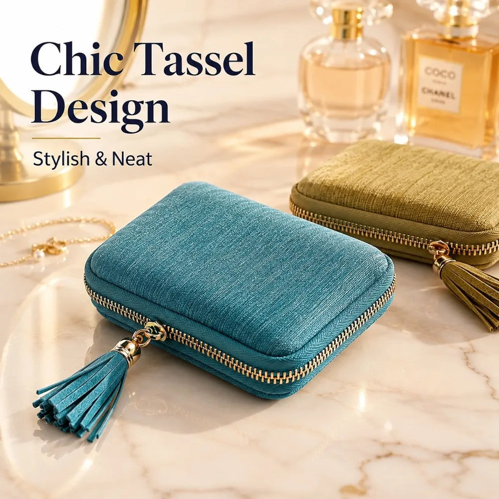 Travel Jewelry Organizer Pouch | Zipper Bag with Tassel & Velvet Lining Jewelry Travel Pouch Nixie