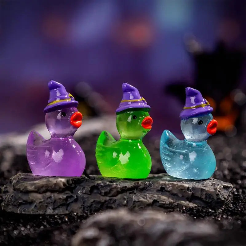 Glow-in-the-Dark Mini Witch Duck Figurines – 10-Piece Set Decorative Figurines Nixie