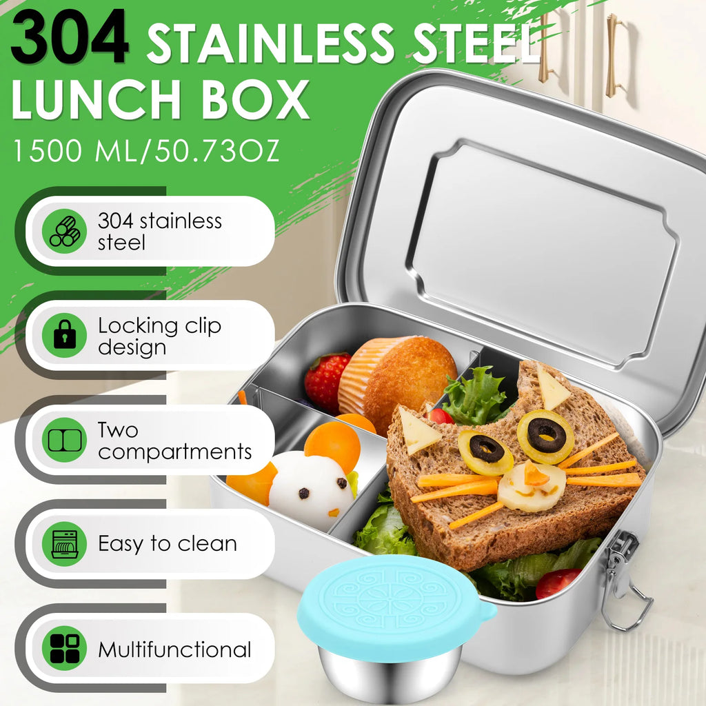 Nixie Stainless Steel Bento Box 1500ml Leakproof 3-Compartment Bento Lunch Box Nixie