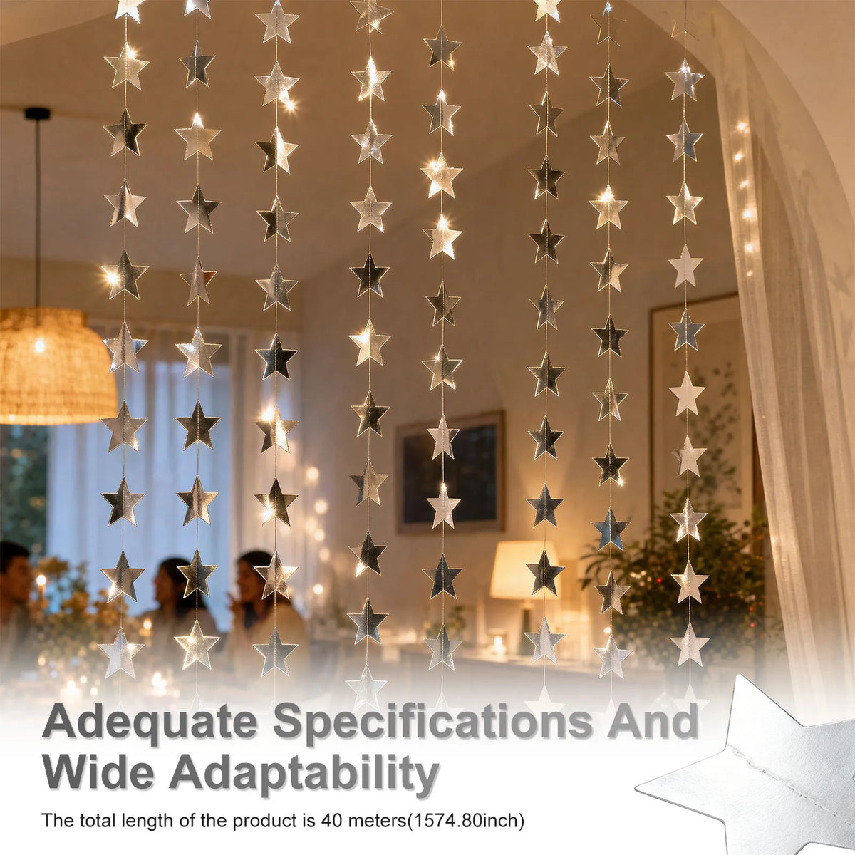 10/12Pcs Glitter Silver Star Garland Pendants – Party Décor Party Garland Decor Nixie