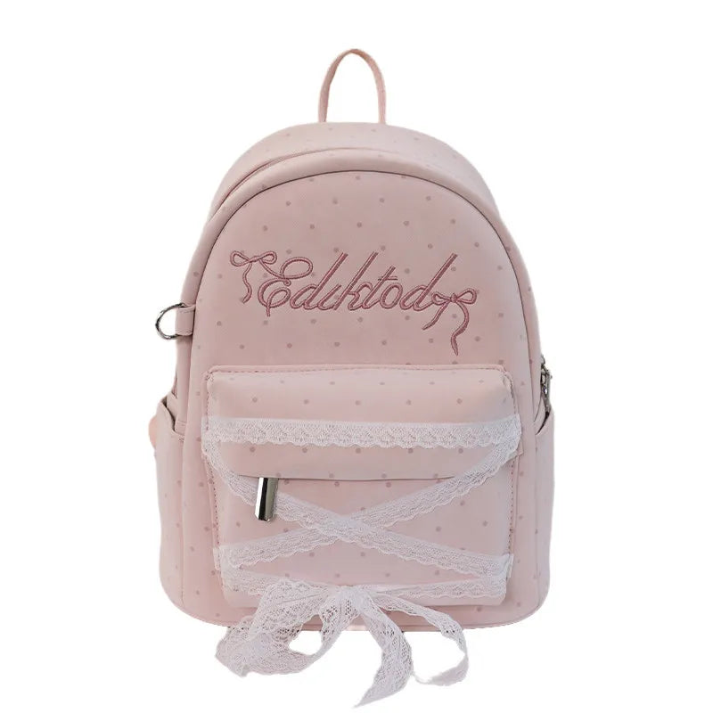 Sweet Lace Bow Polka Dot Women's Backpack – Lightweight
