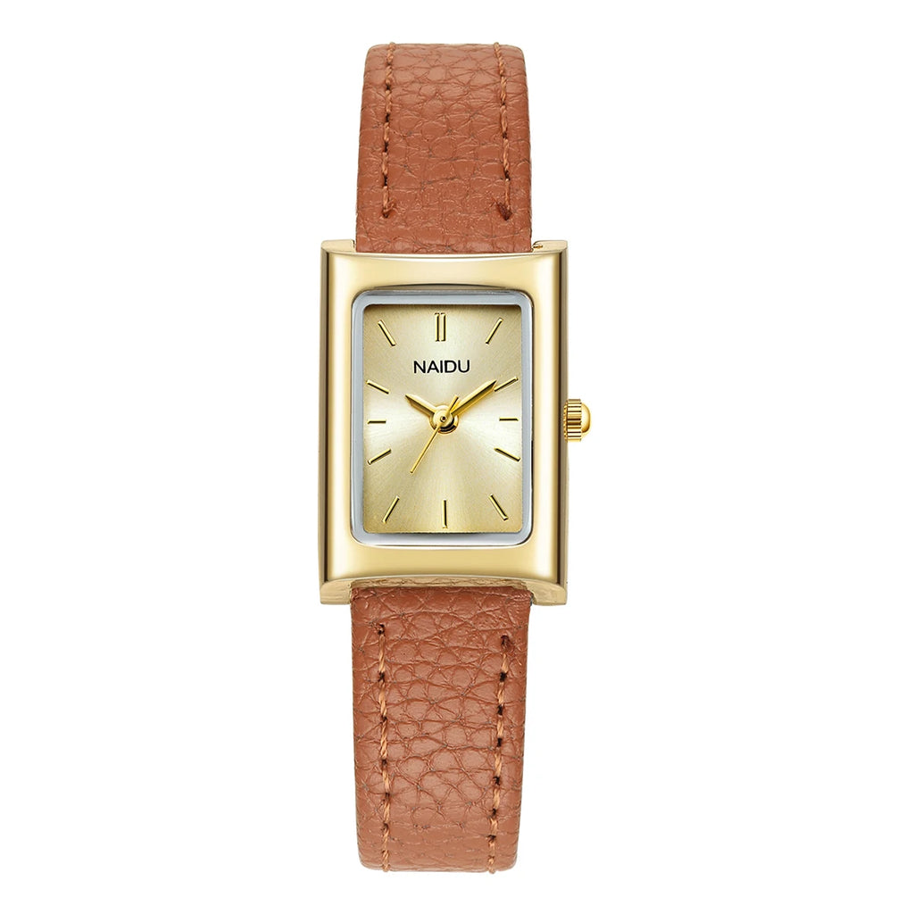 Women's Retro Rectangular Quartz Watch | Leather Band Women's Quartz Watch Nixie Brown