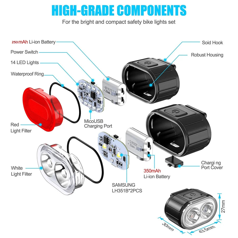 USB Rechargeable LED Bike Light Set – Front & Rear Cycling