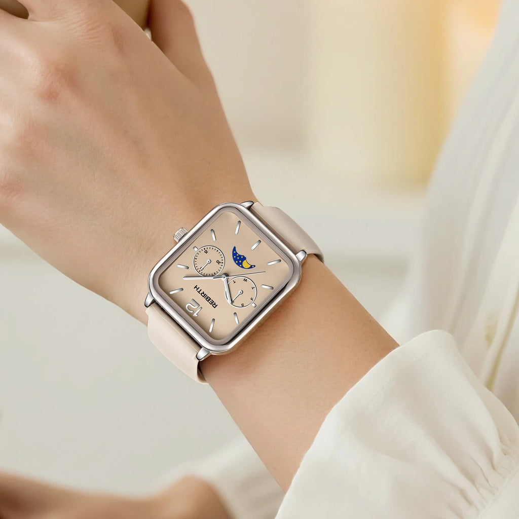REBIRTH Women's Slim Quartz Watch Silicone Strap Waterproof Women's Quartz Watch Nixie