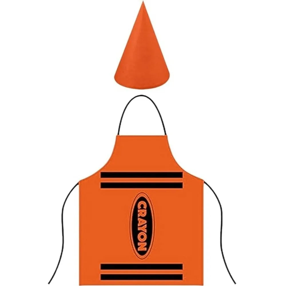 Crayon Costume Apron & Cone Hat Set for Adults | Halloween Costume Apron Set Nixie Orange