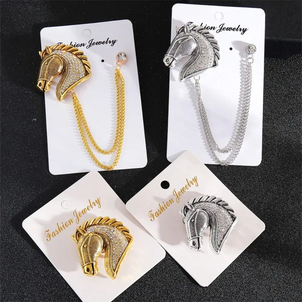 Vintage Horse Head Brooch with Chain | Zinc Alloy Animal Pin Animal Brooch Pin Nixie