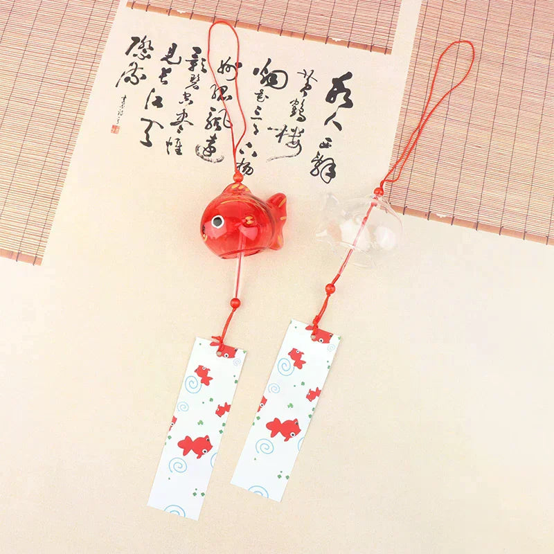 Japanese Glass Goldfish Wind Chime Furin Garden Hanging Decor Glass Wind Chime Nixie