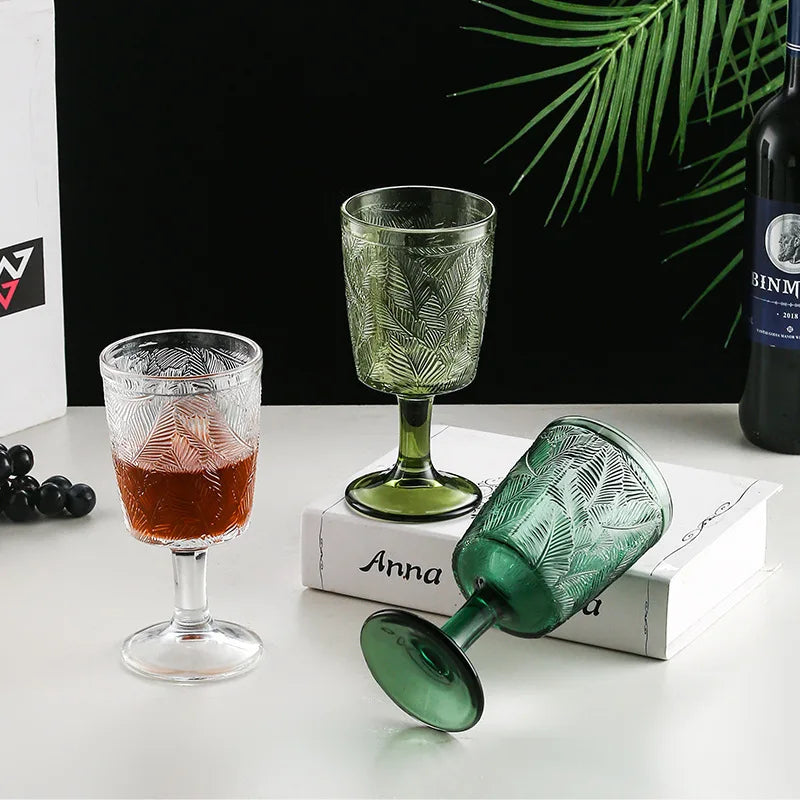 French Retro Leaf Relief High-Footed Wine & Champagne Glass Wine Glass Nixie