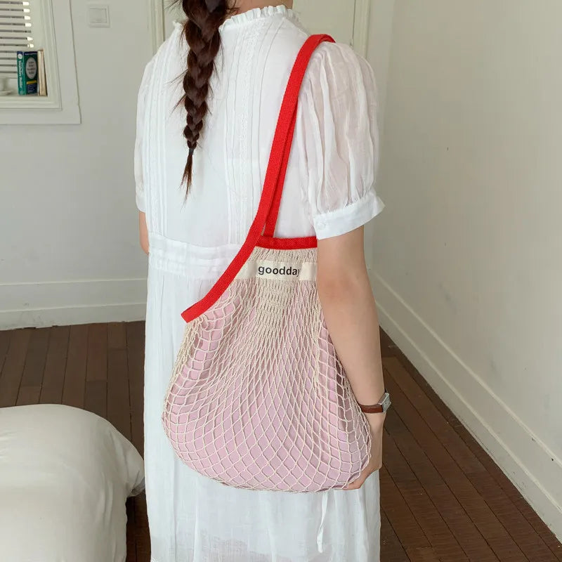 Women's Hollow Mesh Woven Tote – Large Beach Shoulder Bag