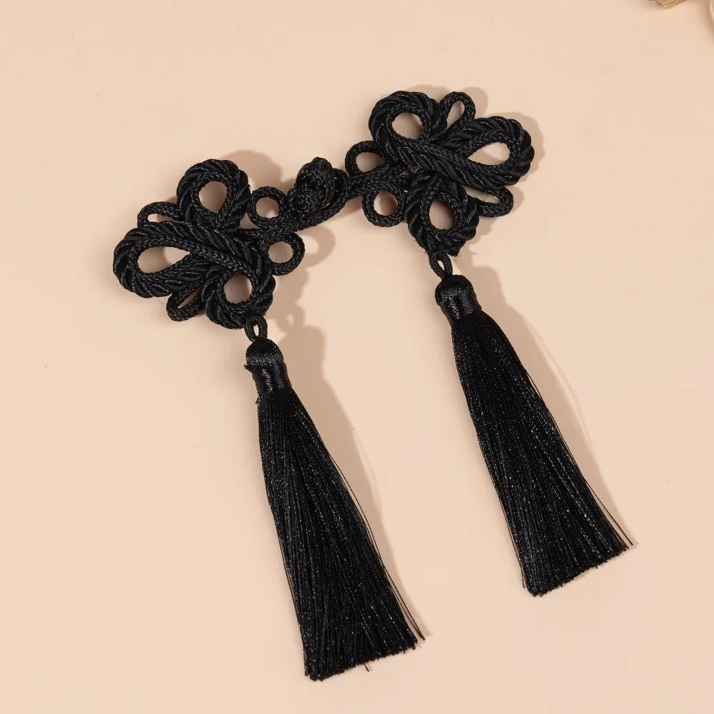 Chinese Knot Tassel Shank Buttons | DIY Plate Buckle 1 Pair Sewing Buttons Nixie Black-A