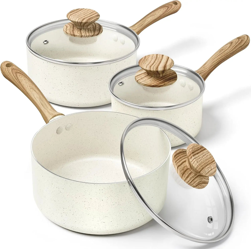 MICHELANGELO 3-Piece Granite Non-Stick Saucepan Set with Lids