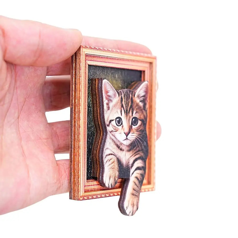 3D Cat Fridge Magnets – Vintage Oil Painting Wooden Frame Decorative Fridge Magnet Nixie