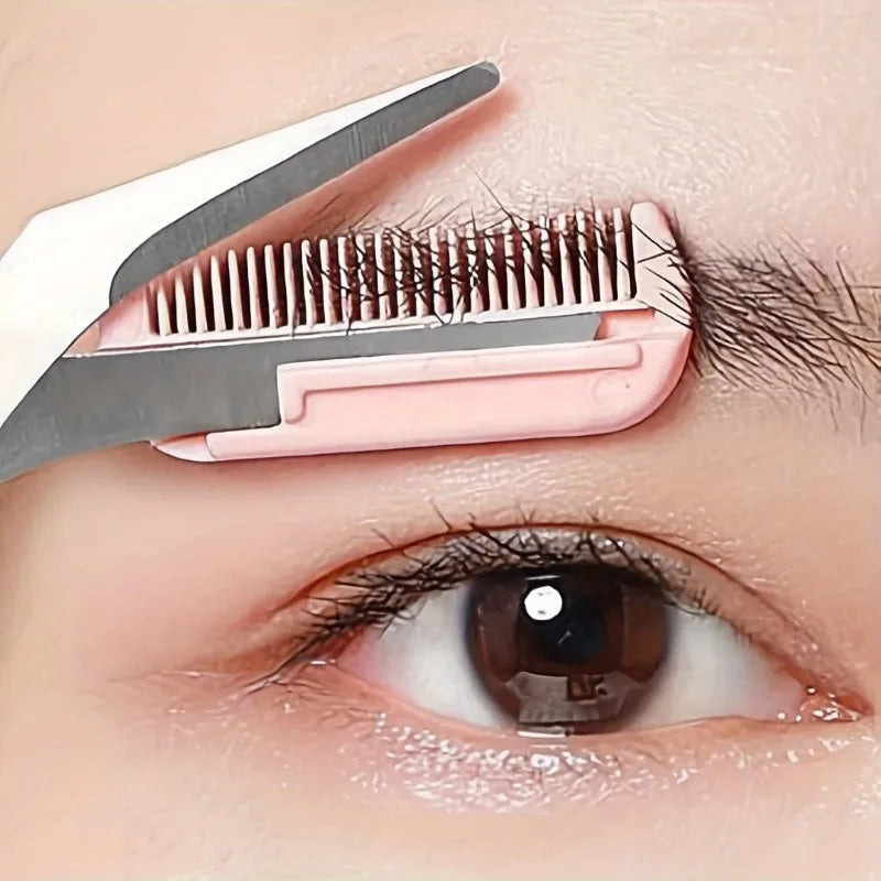 Pink Eyebrow Scissors with Built-In Comb – Stainless Steel Eyebrow Grooming Scissors Nixie