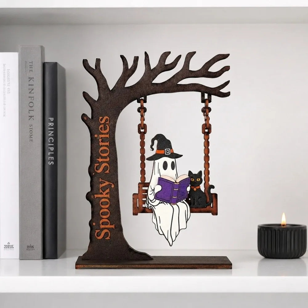 Wooden Halloween Pumpkin Spirit Swing Desktop Ornament
