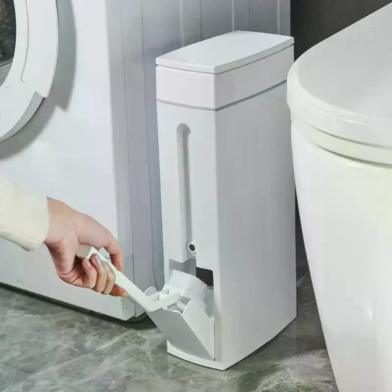 2-in-1 Press Trash Can & Toilet Brush Holder | Space Saving Bathroom Trash Can Nixie