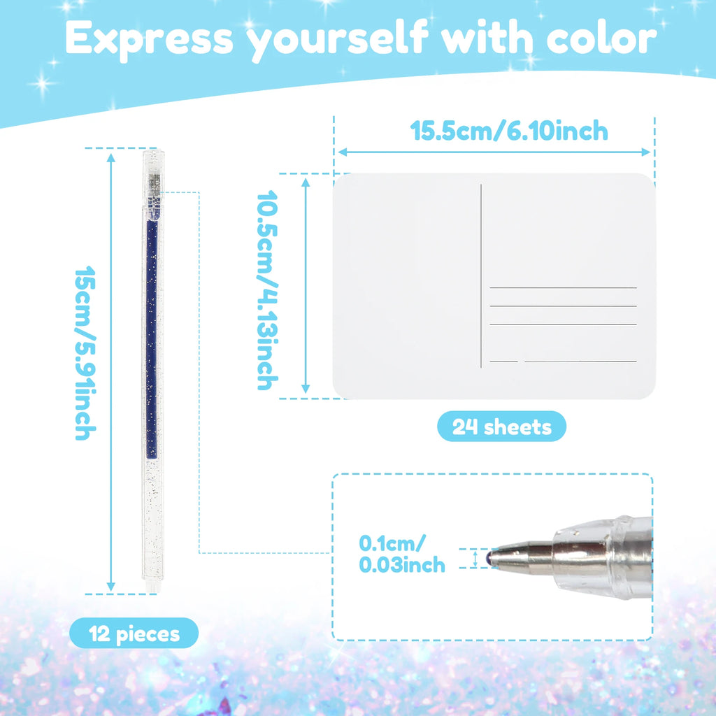 Metallic Gel Pens 12 Colors + 24 Watercolor Postcards Set Gel Pen Art Set Nixie