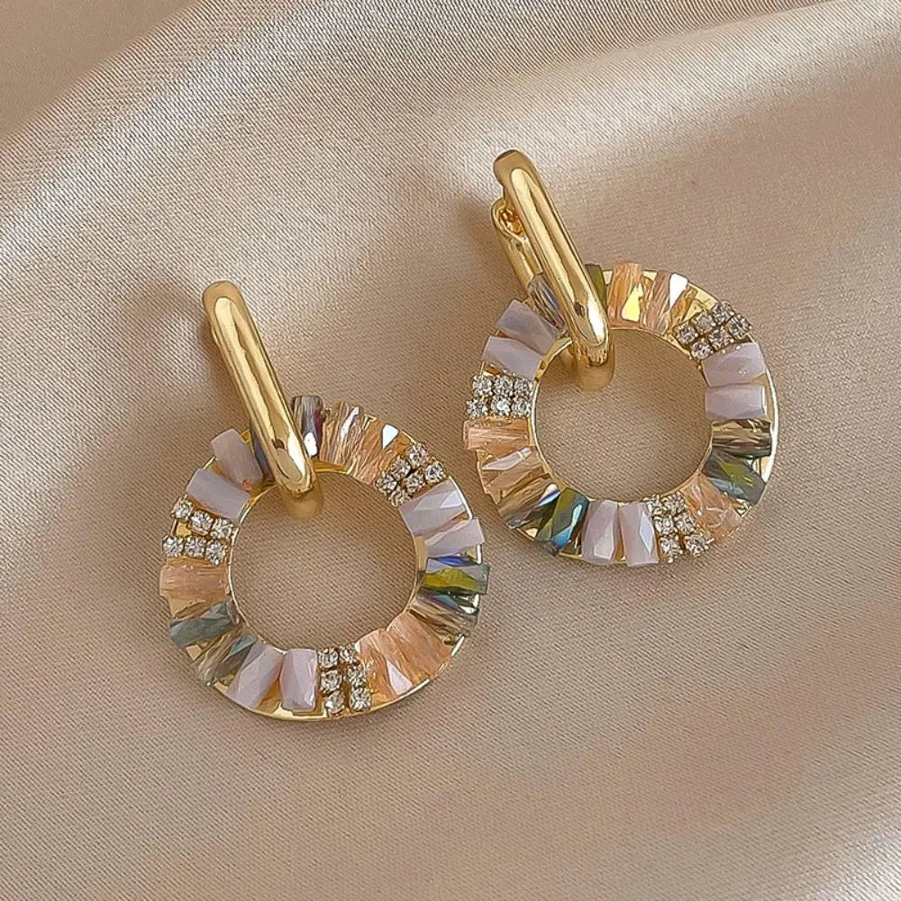 Rhinestone Circle Drop Earrings – Detachable Vintage Hoops