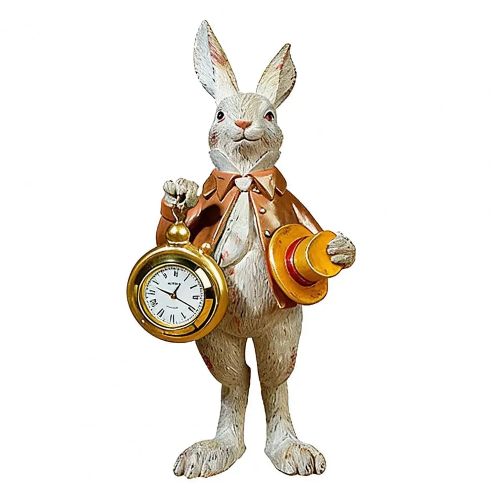 Gentleman Bunny Figurine Pocket Watch Clock – Easter Decor Decorative Figurine Clock Nixie Orange