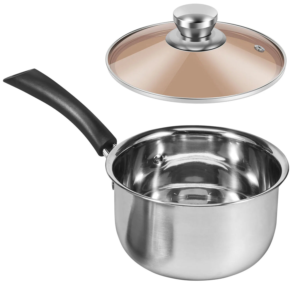 Stainless Steel Saucepan 17cm with Glass Lid – Milk & Sauce Pot Stainless Steel Saucepan Nixie