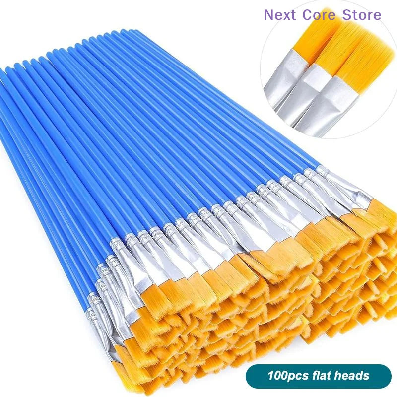 Nylon Paint Brush Set 30–110 Pcs | Round & Flat Art Brushes Art Paint Brush Set Nixie