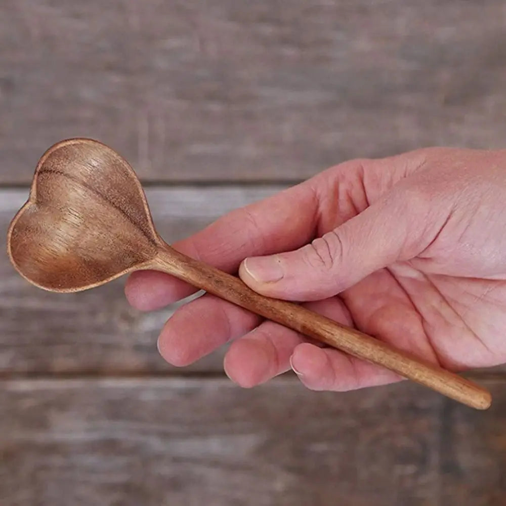 Heart-Shaped Wooden Spoon Long Handle for Tea, Honey & Desserts Wooden Kitchen Spoon Nixie