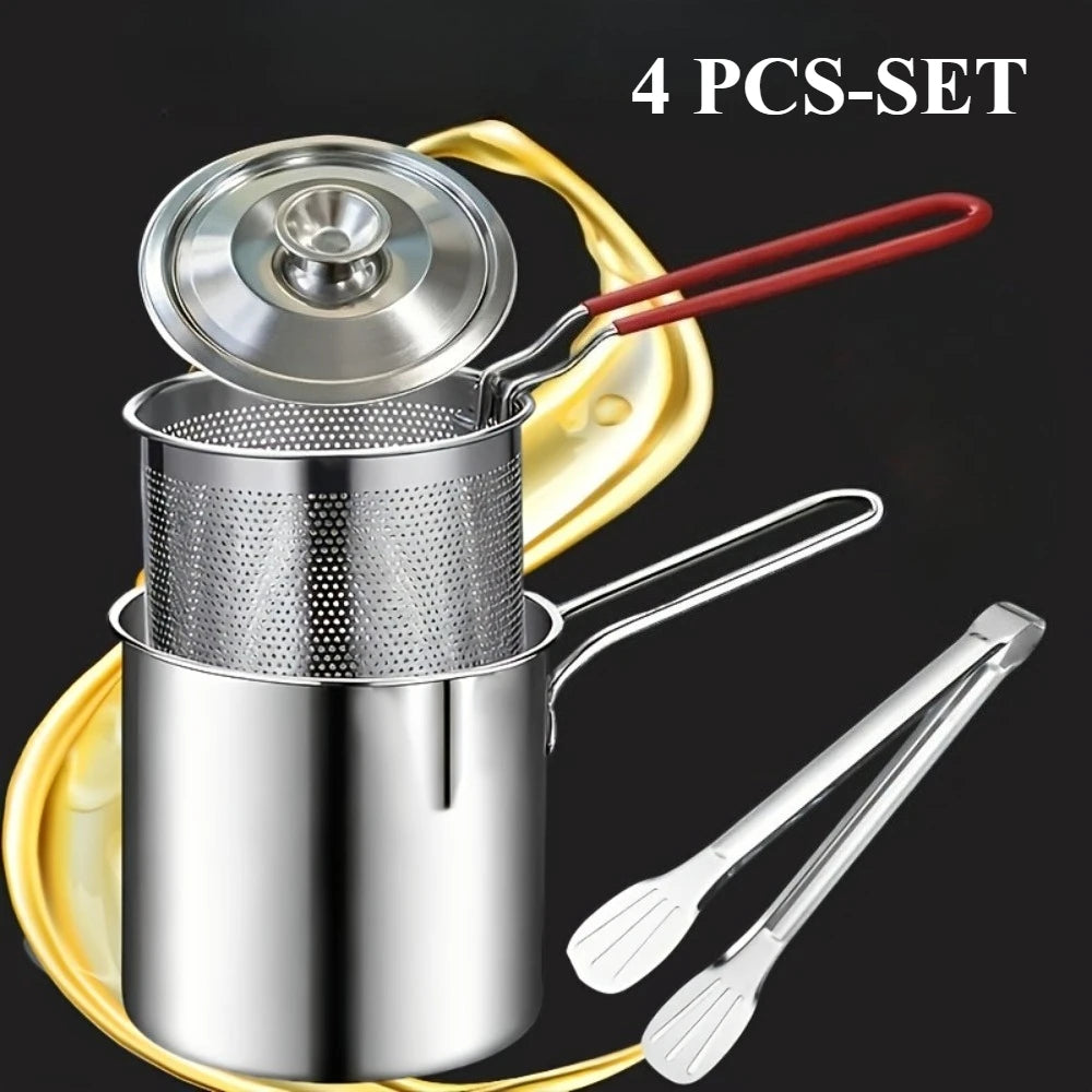 Stainless Steel Fryer Basket with Filter & Tongs | Kitchen Set Fryer Basket Set Nixie 4PCS-SET