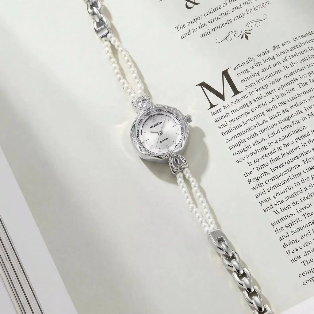 REBIRTH Pearl Bracelet Quartz Watch – Casual & Fashion Pearl Bracelet Watch Nixie