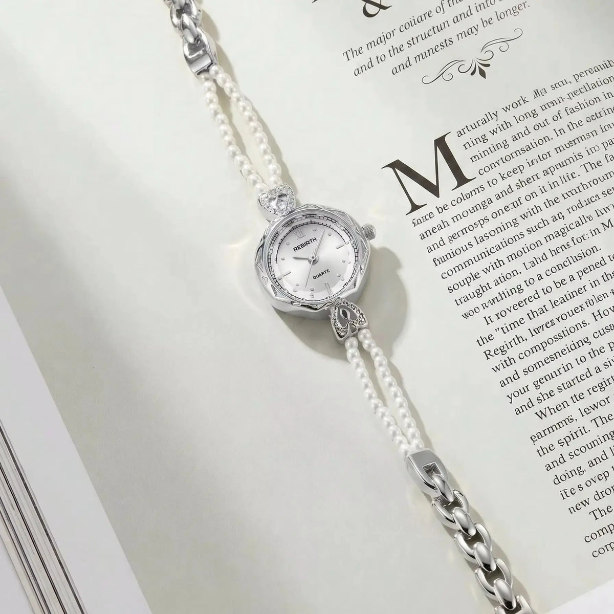 REBIRTH Pearl Bracelet Quartz Watch – Casual & Fashion Pearl Bracelet Watch Nixie