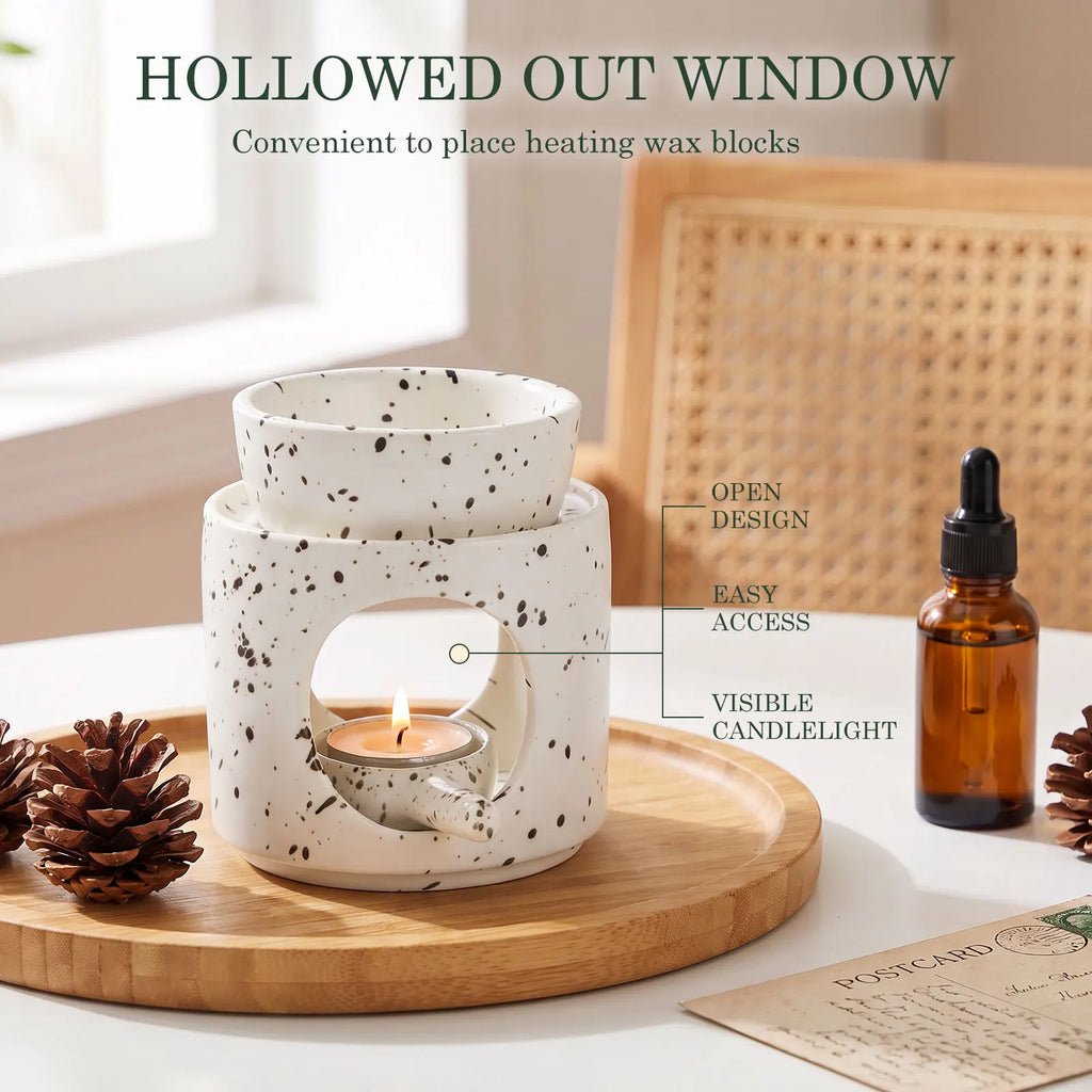 Ceramic Essential Oil Burner & Tealight Wax Warmer + Spoon Ceramic Oil Burner Nixie