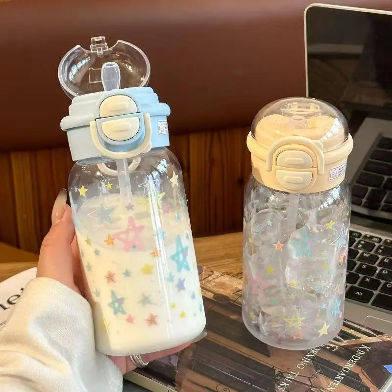 600ml Cute Bowknot Star Tumbler with Straw Lid | Portable Cup Plastic Tumbler Nixie