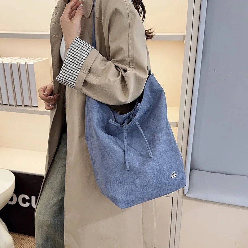 Korean Retro Suede Bucket Bag – Women's Shoulder Tote Suede Bucket Bag Nixie