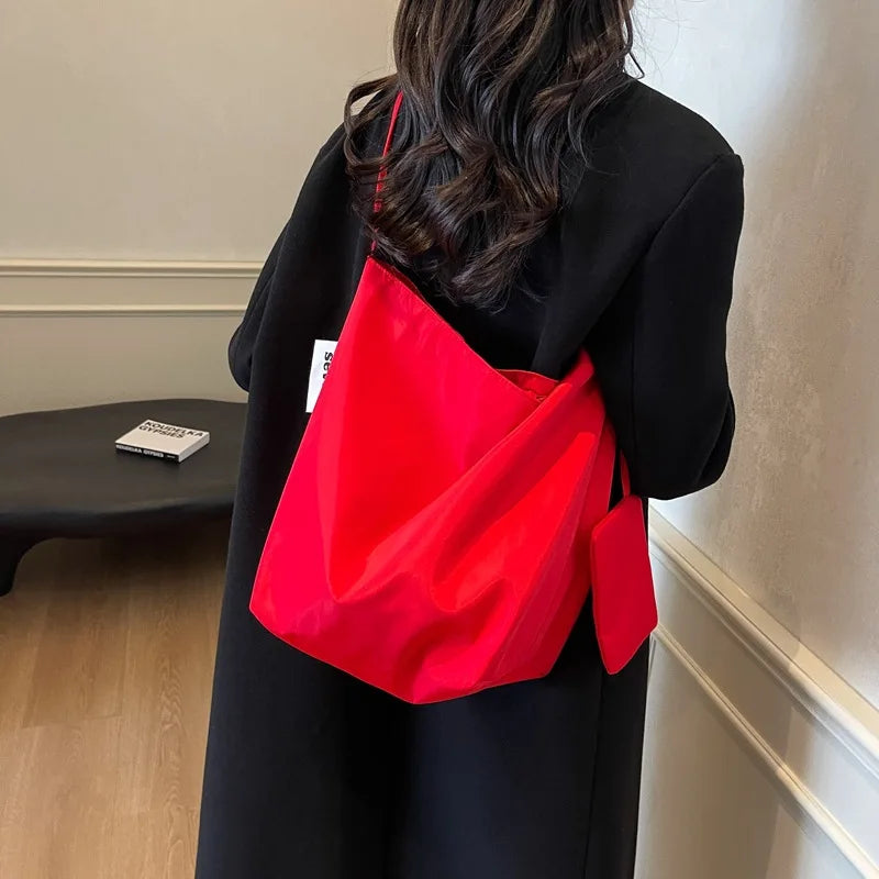 Women's Large Nylon Bucket Tote Shoulder Bag | Minimalist Bucket Tote Bag Nixie