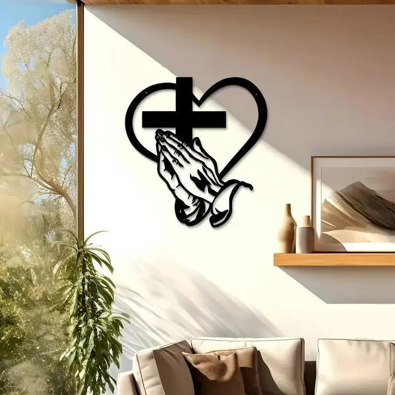 Iron Heart Cross Silhouette Metal Wall Art – Home & Garden Decor Metal Wall Art Nixie