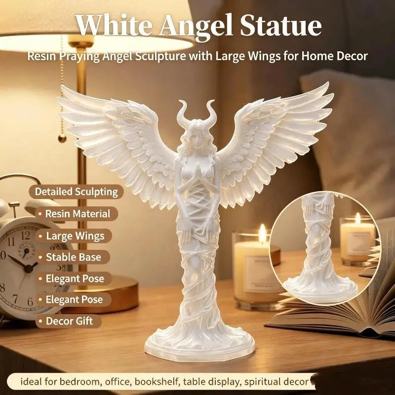 Praying Angel Figurine 3D Printed Matte White Guardian Statue Decorative Figurine Nixie