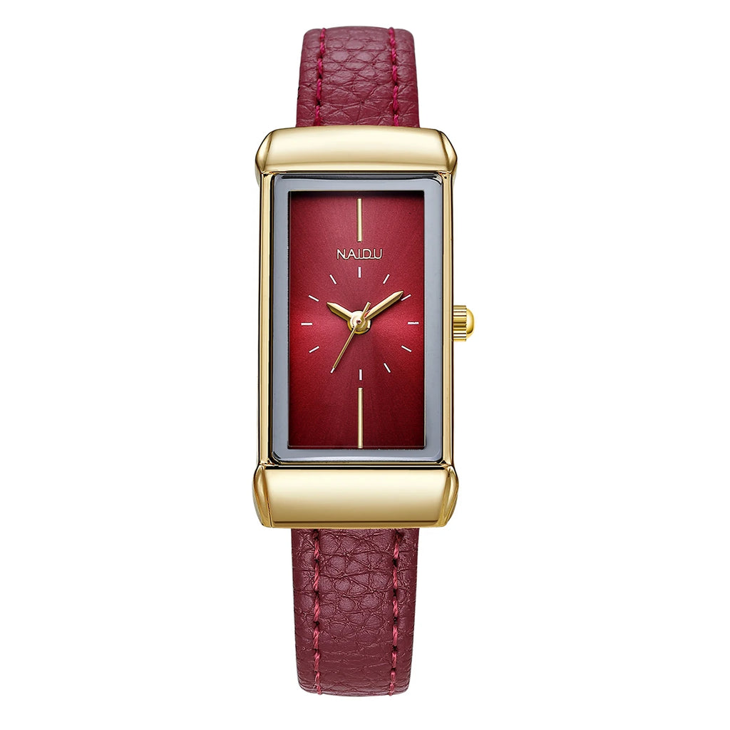Women's Retro Square Quartz Watch with Leather Strap | Naidu Women's Quartz Watch Nixie Red