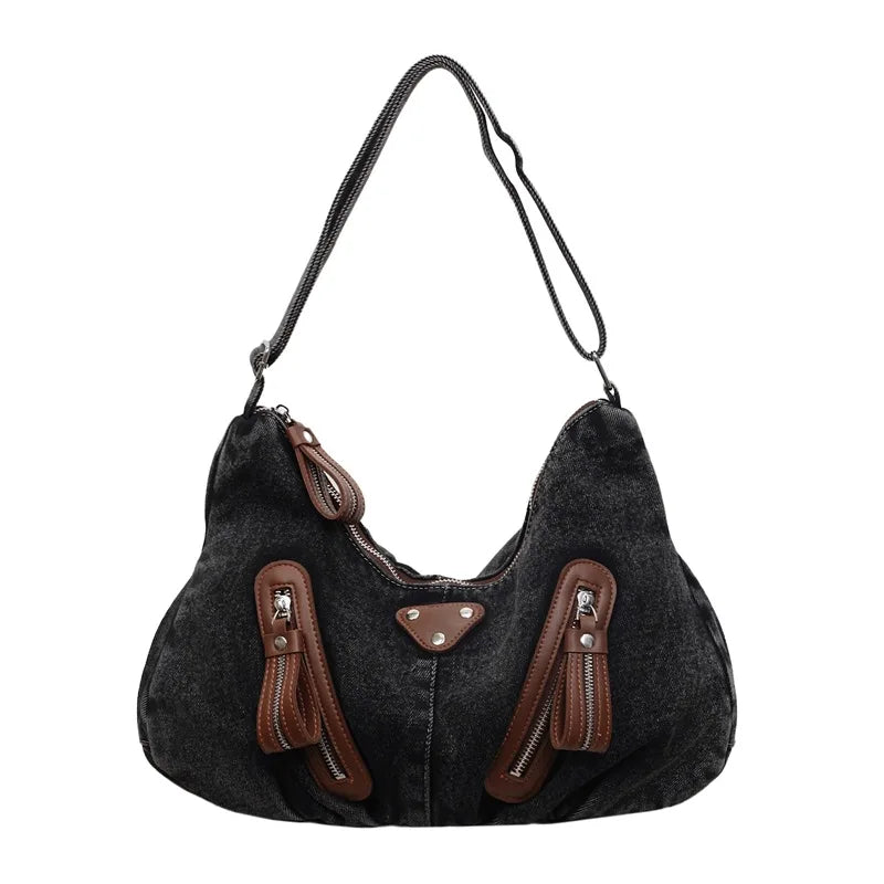 Y2K Denim Shoulder Bag Large Tote Commuter Handbag | Nixie