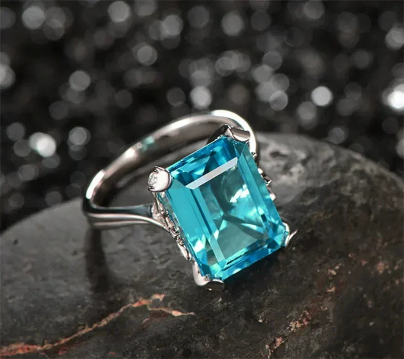 Silver Aquamarine Zircon Ring – Wedding & Engagement Sizes 6–10 Fashion Zircon Ring Nixie