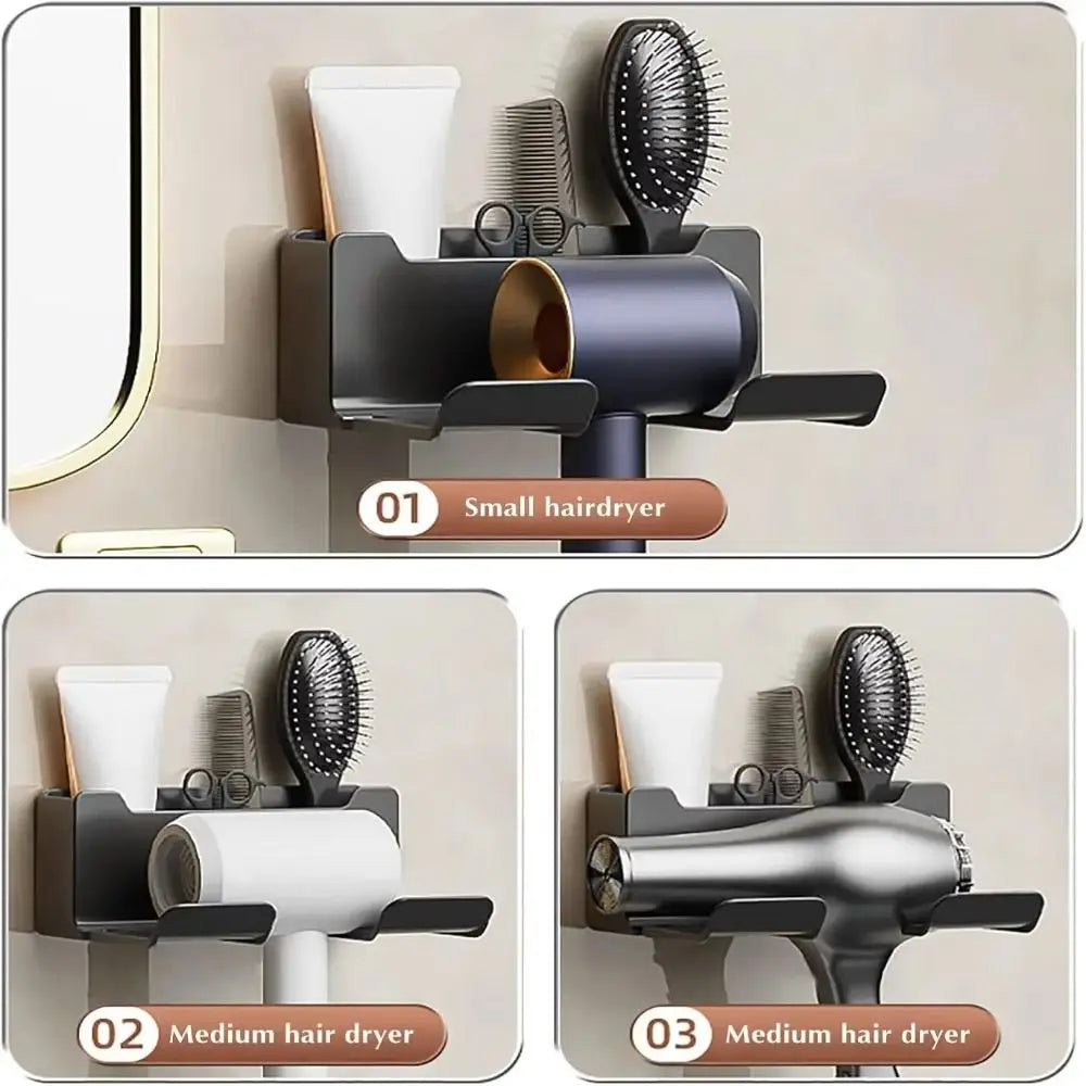 Wall Mounted Hair Dryer Holder with Organizer Compartments Hair Dryer Holder Nixie