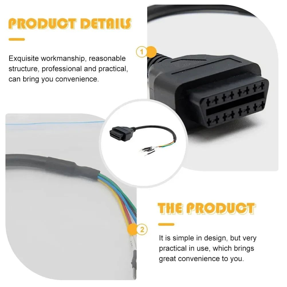 16-Pin Female OBD Pigtail Cable K+CAN Adapter for Cars & Trucks OBD Diagnostic Cable Nixie
