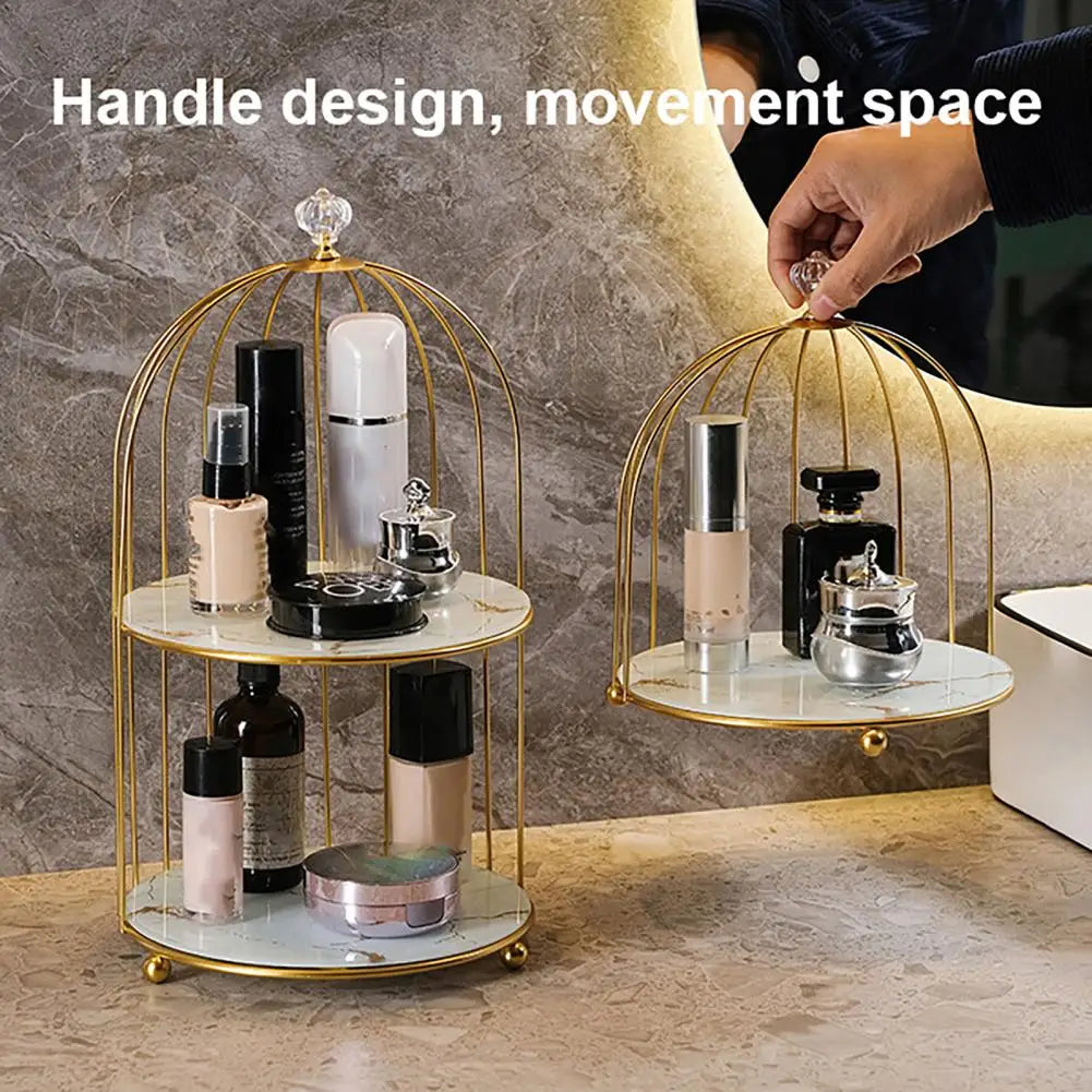 Birdcage Cosmetics Storage Rack – Double-Layer Iron Organizer Cosmetics Storage Rack Nixie