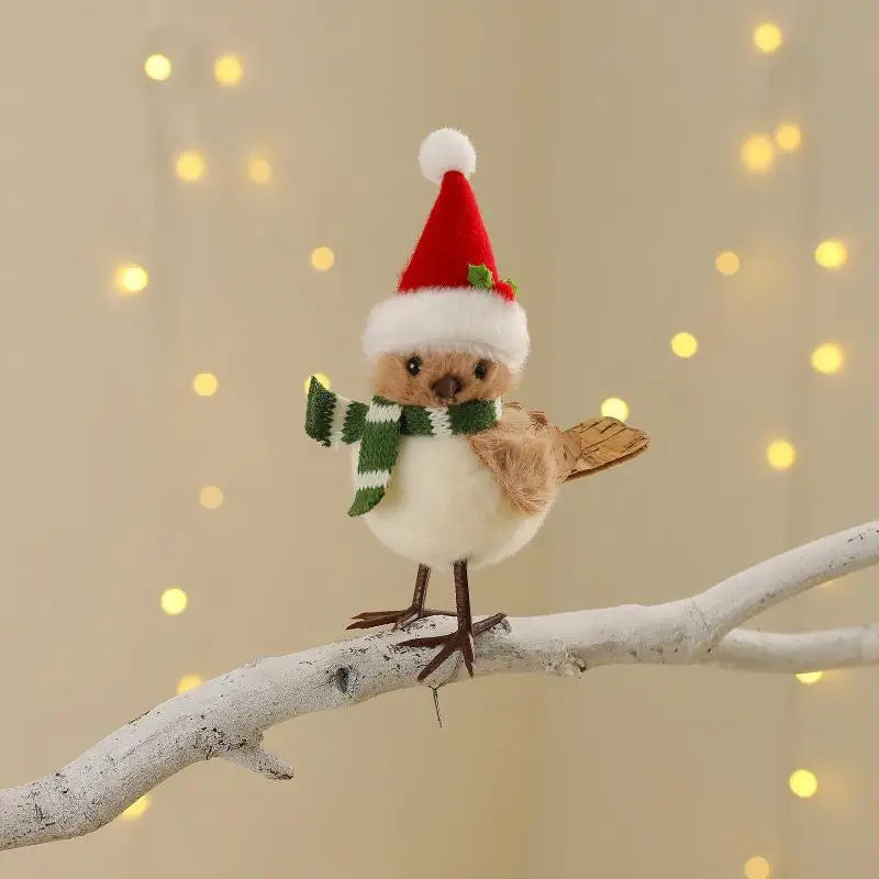 Christmas Plush Bird Ornaments – Santa Hat & Scarf Xmas Decor Christmas Tree Ornament Nixie