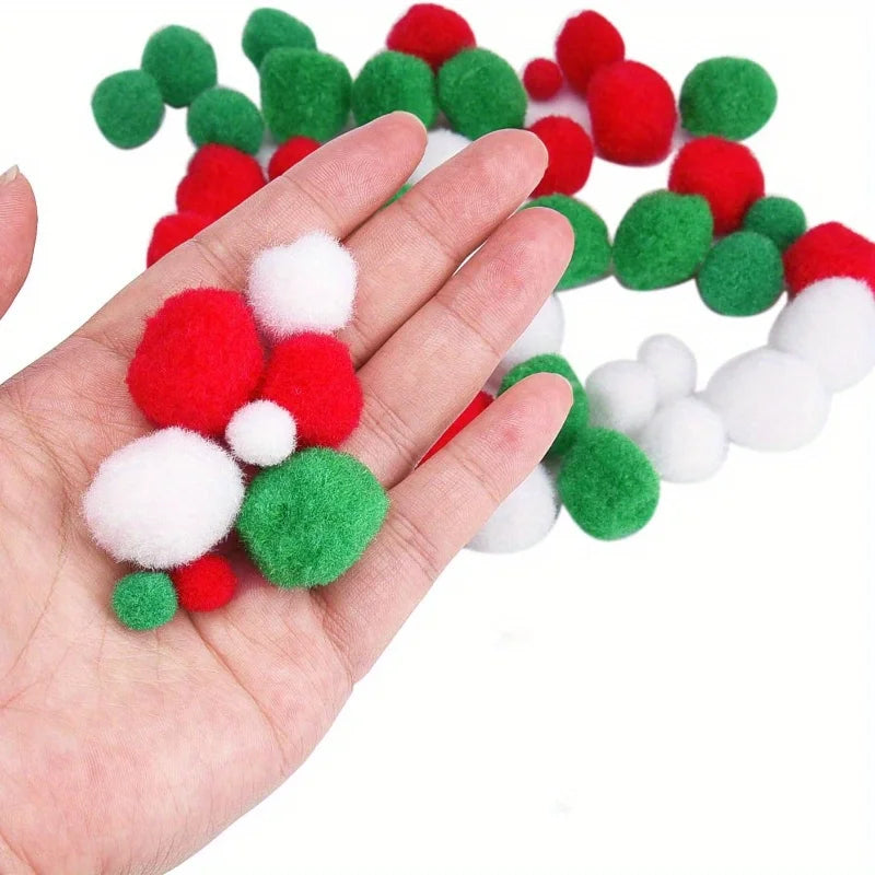 180Pcs Christmas Pom Poms Red Green White DIY Craft Set DIY Craft Pom Poms Nixie