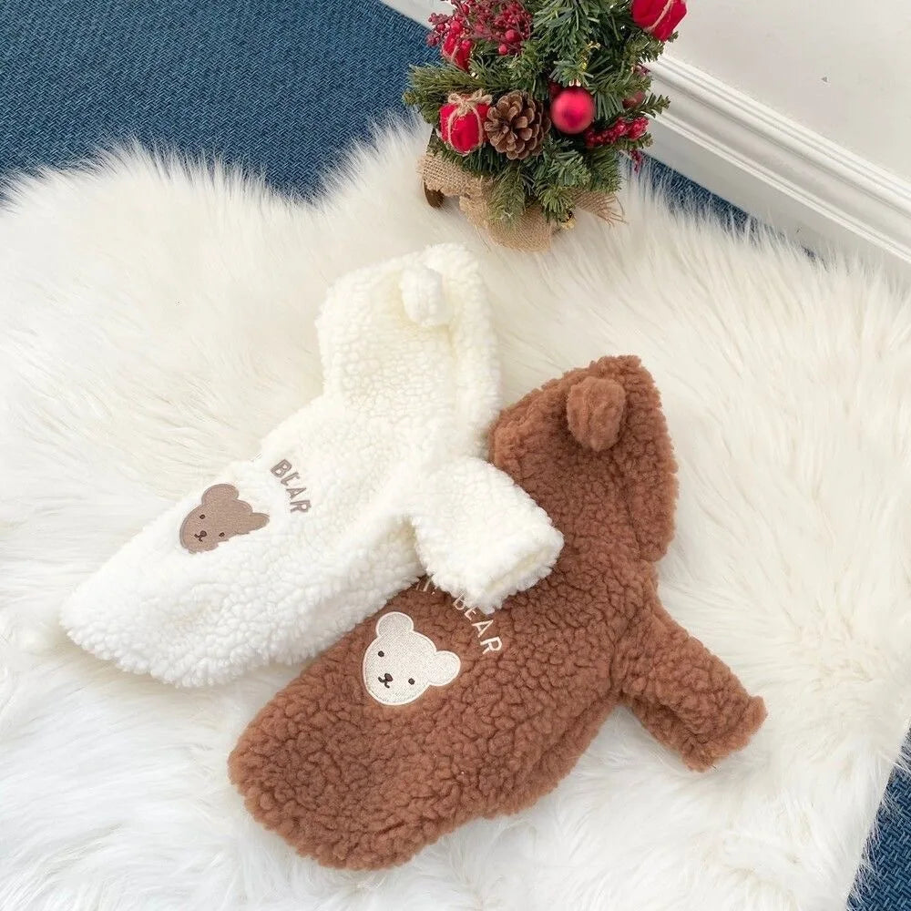 Cartoon Bear Plush Dog Hoodie with Hat | Warm Winter Pet Coat Pet Winter Hoodie Nixie