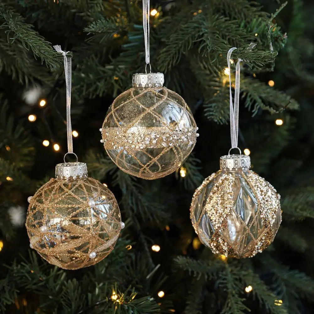 8cm Glitter Gold Border Christmas Ball Ornament – Tree Pendant Christmas Ornament Nixie
