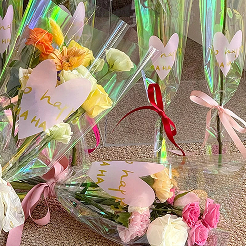 30PCS Iridescent Rose Sleeves Transparent Flower Wrapping Bags Floral Wrapping Bags Nixie