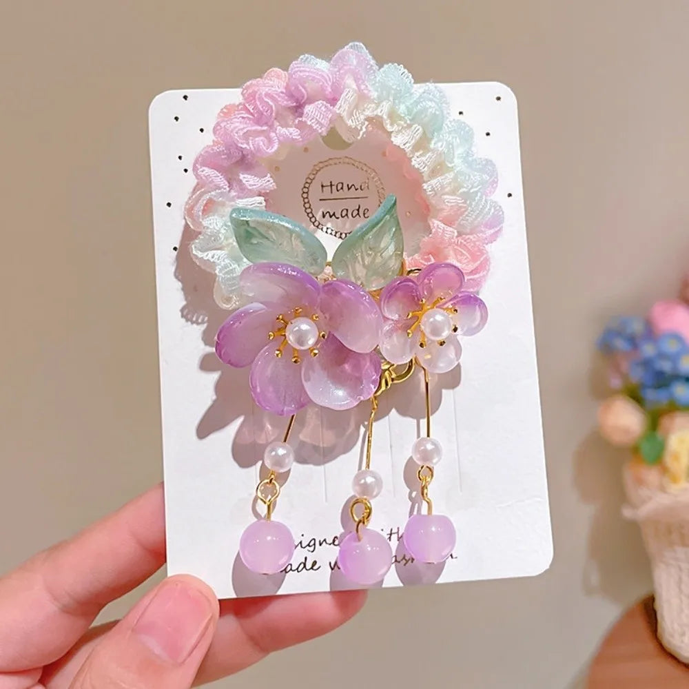 Chinese Style Flower Hair Tie Elastic Bun Rope Girls' Hair Accessory